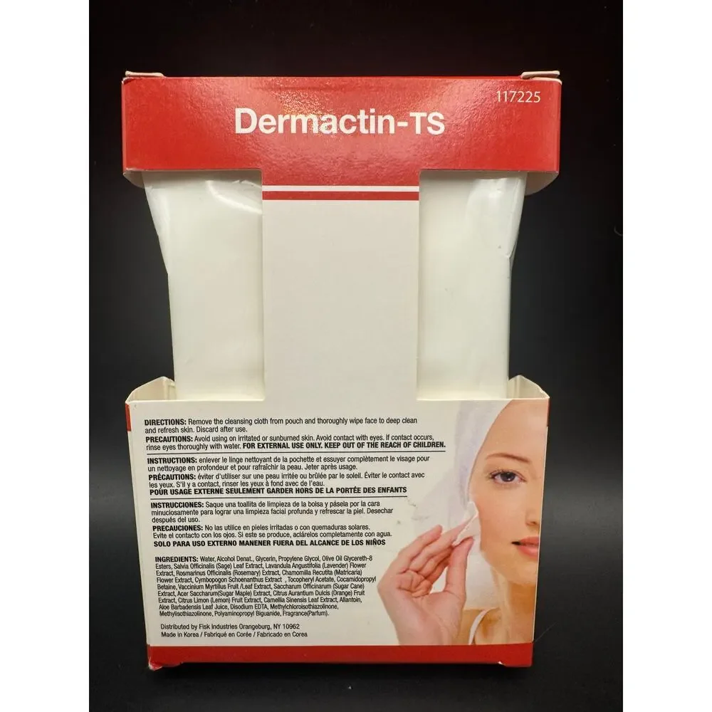 Dermactin -TS Exfoliating Facial Cleansing Wipes Deep Clean New with Box